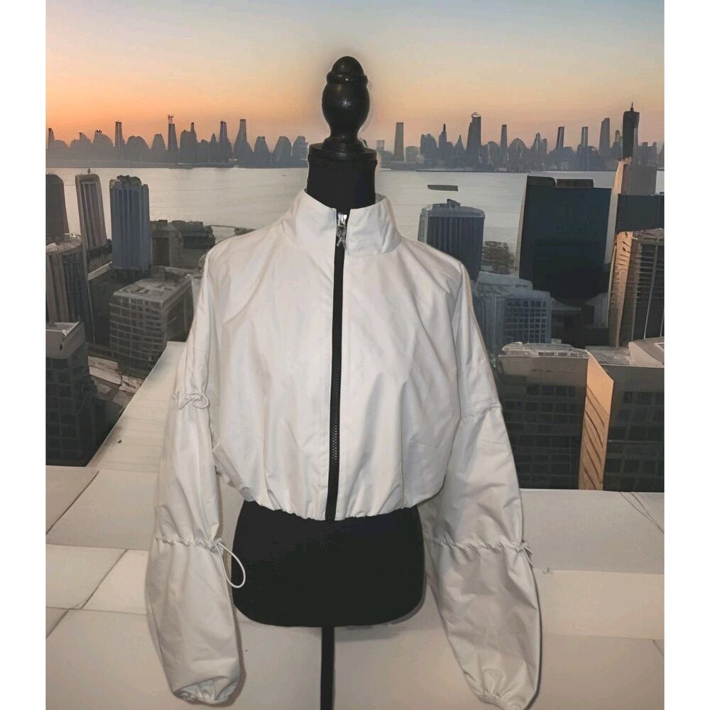 NWT Reebok Cardi B Cropped White Bomber Track Jacket Size Large